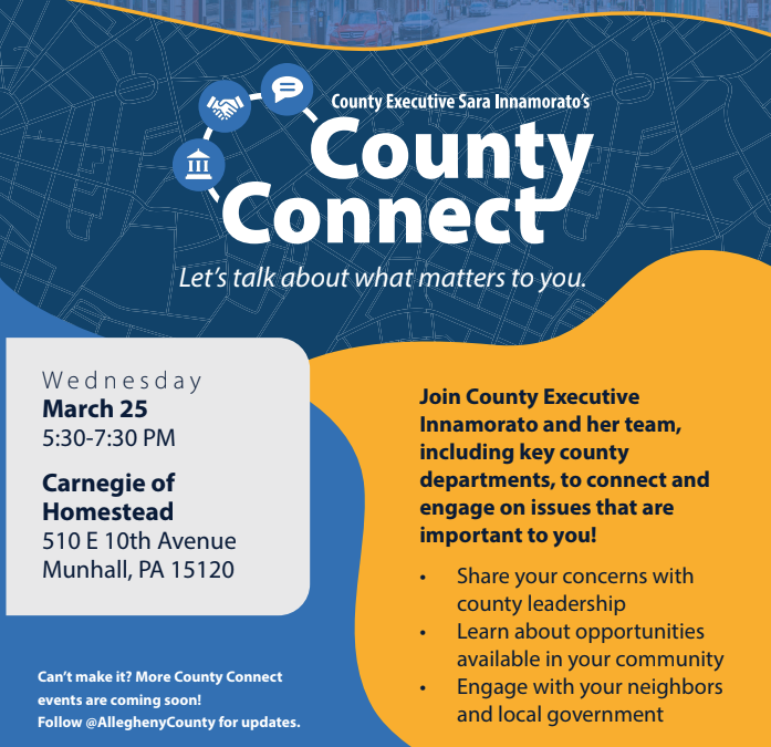 County Connect Community Meeting with Sara Innamorato at the Carnegie Library of Homestead