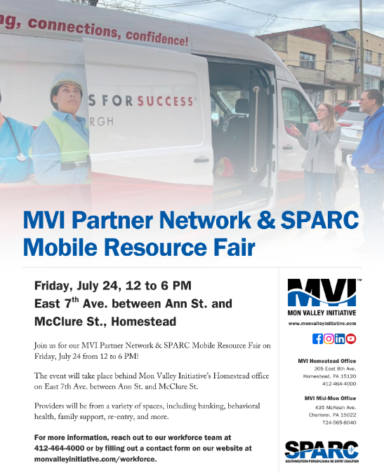 Mon Valley Initiative Partner Network & SPARC Mobile Resource Fair in Homestead | July 24
